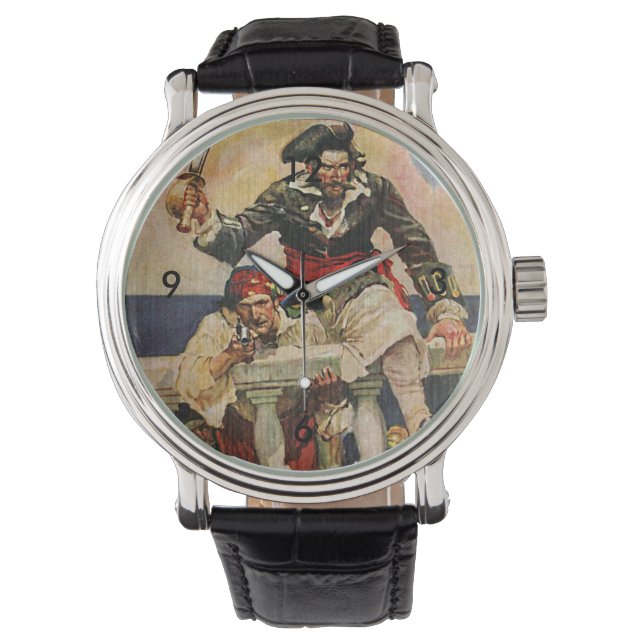 Blackbeard Buccaneer Pirat och Mate Illustration Armbandsur (Framsida)