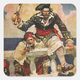 Blackbeard Buccaneer Pirat och Mate Illustration Fyrkantigt Klistermärke