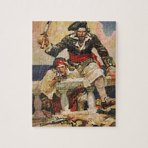 Blackbeard Buccaneer Pirat och Mate Illustration Pussel