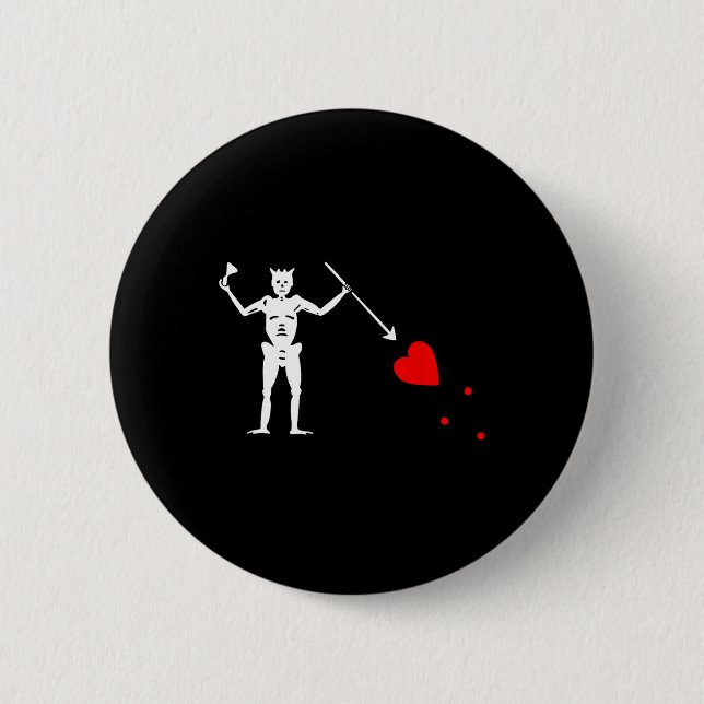 Blackbeard Pirat Flagga Jolly Roger Skeleton Hallo Knapp (Framsida)