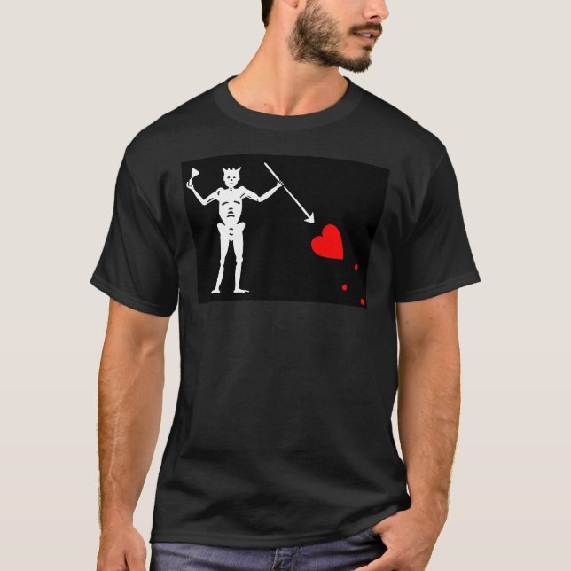 Blackbeard Pirat Flagga Jolly Roger Skeleton Hallo T Shirt (Framsida)