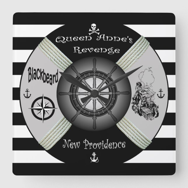 Blackbeard ~Queen Annes hämnd~Pirate~Life-ringen Fyrkantig Klocka (Framsida)