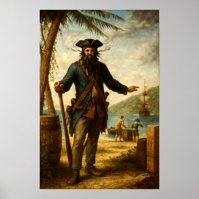Blackbeard The Pirate With Smoking Beard Poster (Framsidan)