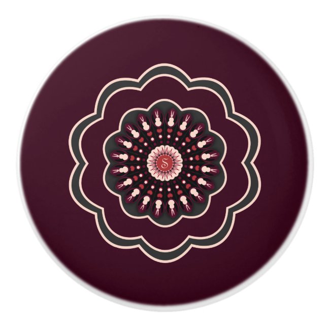 Blackberry Burgundy Rosette Monogram Round Knopp (Framsidan)