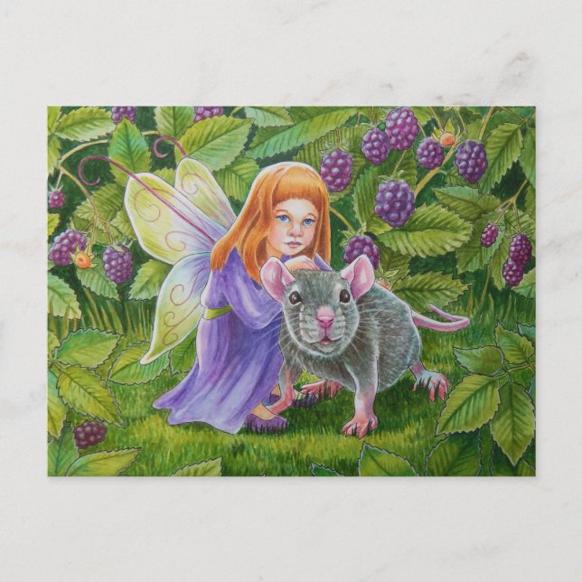 Blackberry Fairy and Pet Mouse Vykort (Framsida)