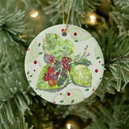 BlackBerry-grönt och röd vattenfärg Julgransprydnad Keramik