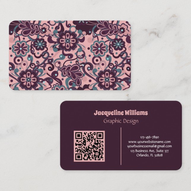 Blackberry Groovy Psychedelic 60s 70s Floral Visitkort (Fram/baksida)