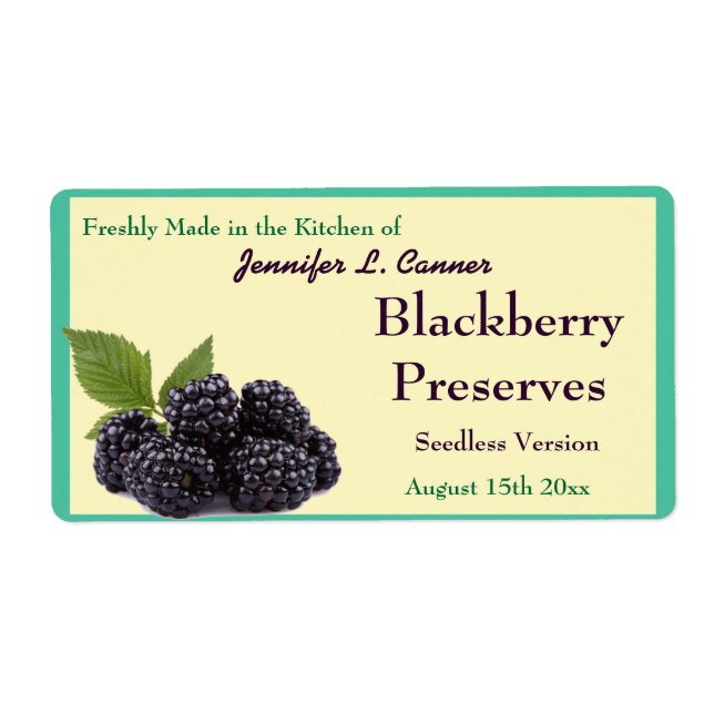 Blackberry Sylt eller Preserve Fruit Canning Burk Fraktsedel (Framsidan)