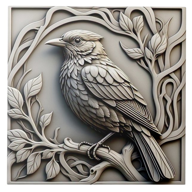 Blackbird - Art nouveau Ceramic Tile Kakelplatta (Framsidan)