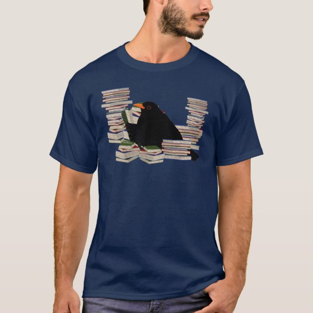 Blackbird Birds och Bokar Reading Bird Watching bo T Shirt (Framsida)
