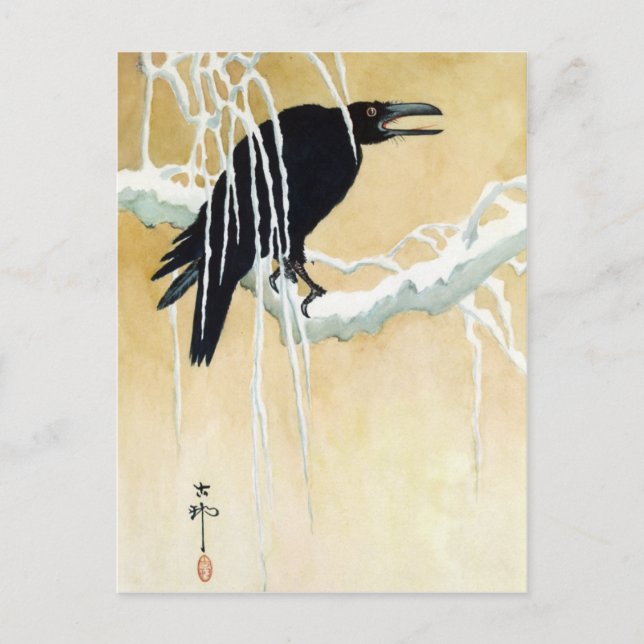 Blackbird i Snö, Ikeda Koson Vykort (Framsida)