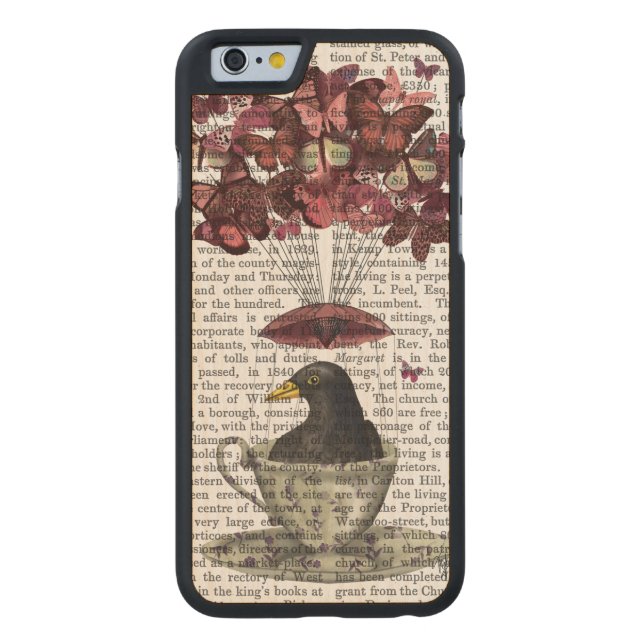 Blackbird i Tekopp Carved Wood iPhone Skal (Baksidan)