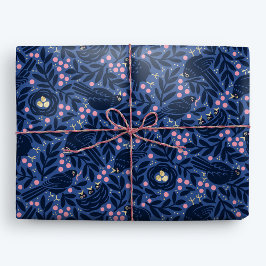 Blackbird och Nest med Golden Eggs Blue och Rosa Presentpapper