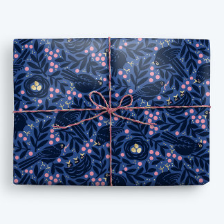 Blackbird och Nest med Golden Eggs Blue och Rosa Presentpapper