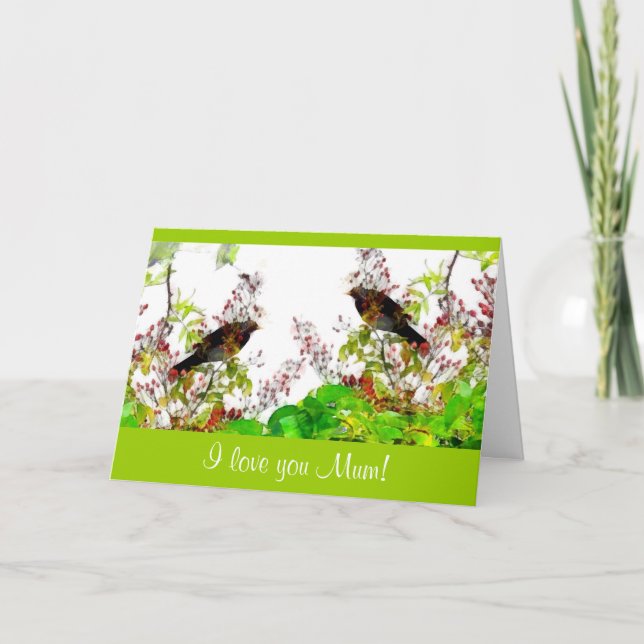 Blackbird och Rosehips Mors dag Card Kort (Framsida)