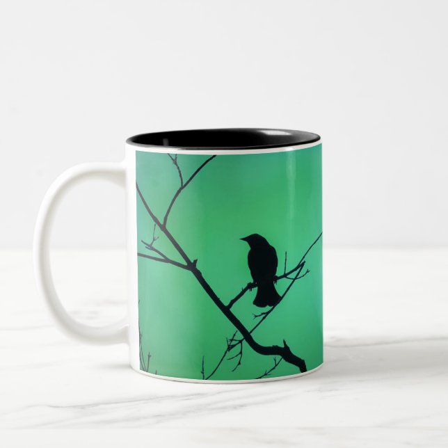 Blackbird Silhouette i Aqua/Jade Två-Tonad Mugg (Vänster)