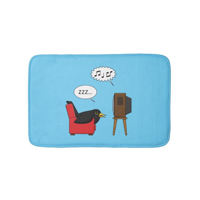 Blackbird Sleeping in Front of the TV Tecknad Badrumsmatta (Framsidan)