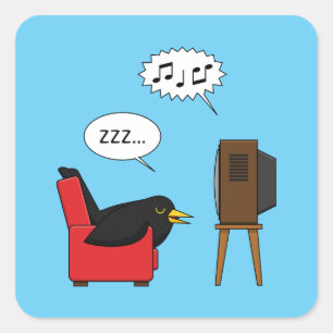Blackbird Sleeping in Front of the TV Tecknad Fyrkantigt Klistermärke