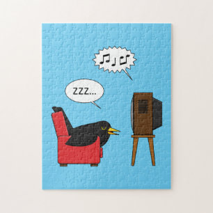 Blackbird Sleeping in Front of the TV Tecknad Pussel