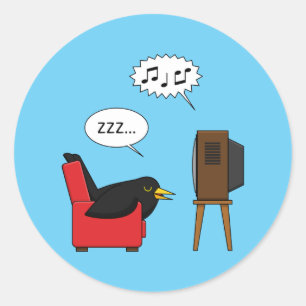 Blackbird Sleeping in Front of the TV Tecknad Runt Klistermärke