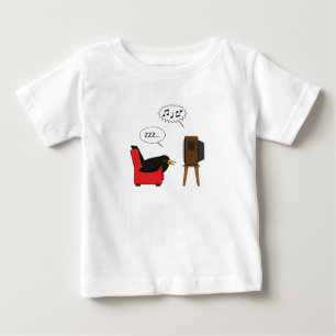 Blackbird Sleeping in Front of the TV Tecknad T Shirt