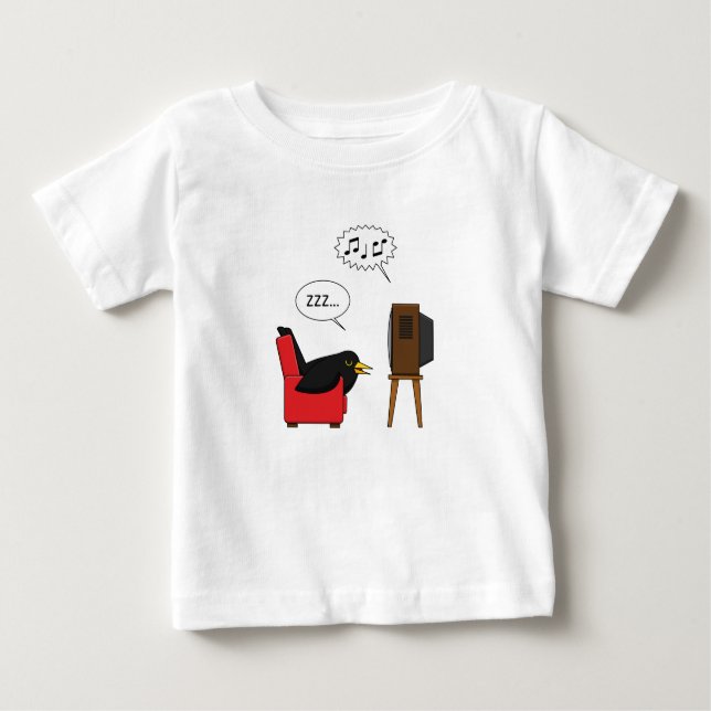Blackbird Sleeping in Front of the TV Tecknad T Shirt (Framsida)