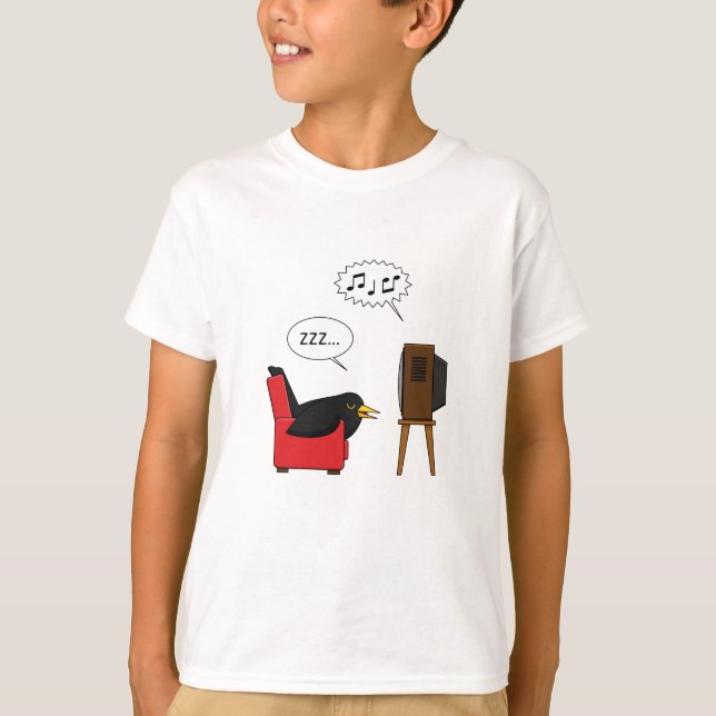 Blackbird Sleeping in Front of the TV Tecknad T Shirt (Framsida)