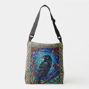 Blackbird Stached Glass Corvid Raven Axelväska