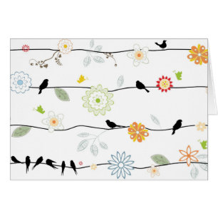 Blackbirds och blommor hälsningskort