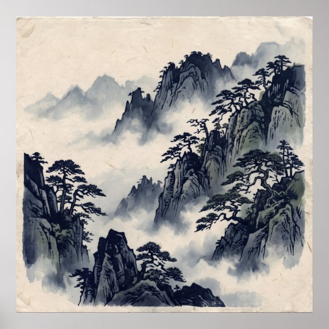 Bläckblå Bergsskog Affisch (Framsidan)