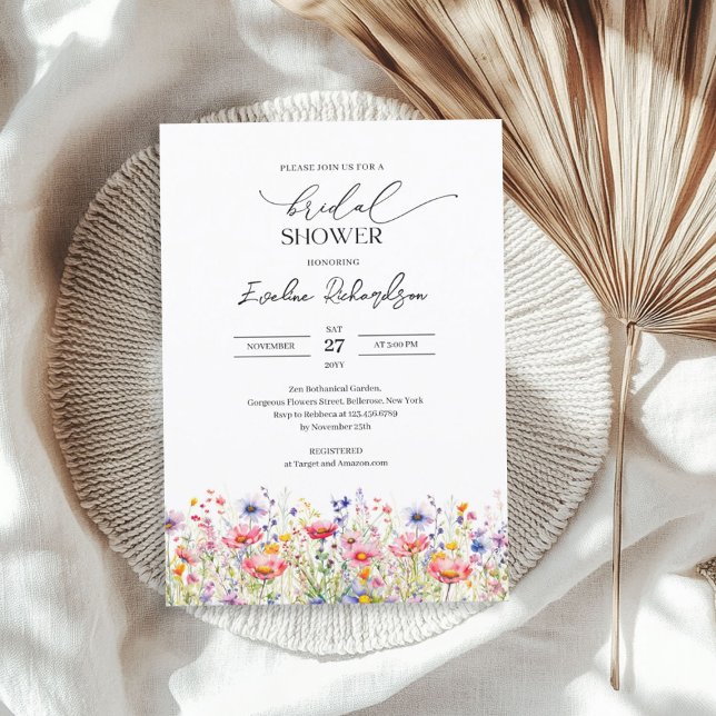 Bläckblommor av arten vår inbjudningar (Colorful vibrant watercolor spring wildflowers invitation)