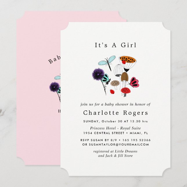 Bläckblommor av Vild, slangar och fjärilar Inbjudningar (Fram/baksida)