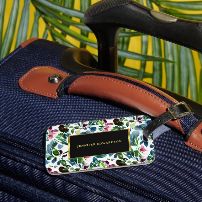 Bläckblommor, botaniska blommor, grön elegant bagagebricka (Framsida Insitu 3)