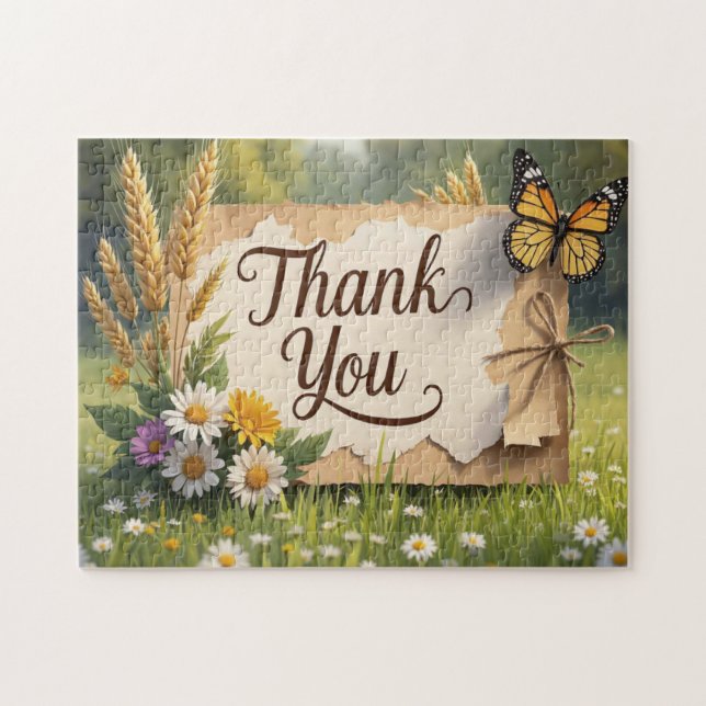 Bläckblommor från hand plockade, vetestjälkar, fjä pussel (Horisontell)