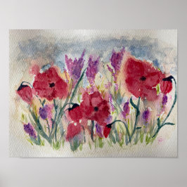 Bläckblommor med vallmo poster