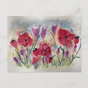 Bläckblommor med vallmo vykort