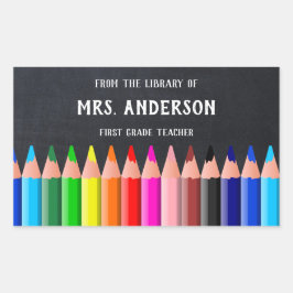 Blackboard Färgpenna Teacher Bibliotek Rektangulärt Klistermärke