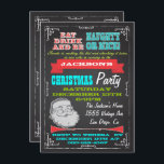 Blackboard Naughty eller Nice jul Party Inbjudan<br><div class="desc">Toppen roligt Naughty eller God Jul party,  som är gjord i en kalkbräda i stil. Modern typografi,  banderoller och en vintage jultomten mot en svart bakgrund. Baksidan är en underbar som framsidan med gammal Retro Jultomten-klippbild och party-information.</div>