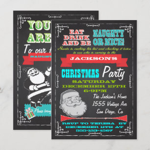 Blackboard Naughty eller Nice jul Party Inbjudan