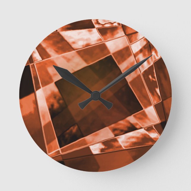 Bläckbrun, rödbrun lutande kvadrat och rektanglar rund klocka (Framsida)