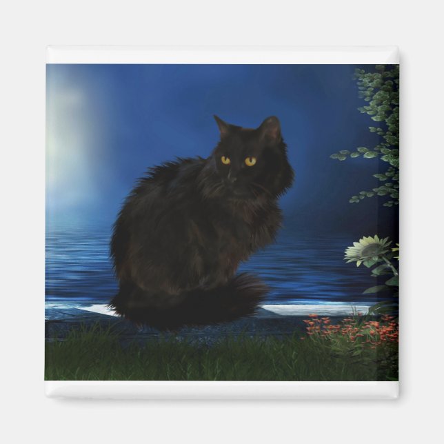 Blackcat Cat Black Husdjur Magnet (Framsidan)