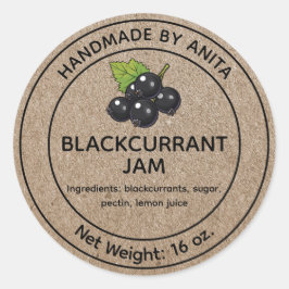 Blackcurrant Sylt Jelly Burk Label Kraft Papprare Runt Klistermärke