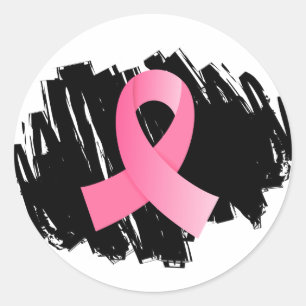 Bläcket med skript för bröstcancer rosa runt klistermärke