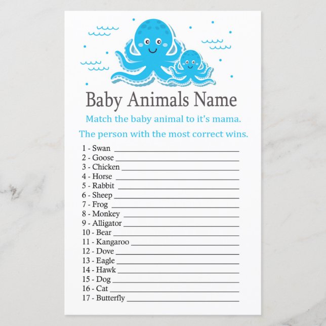 Bläckfisk Baby Djur Namn Lek (Framsida)