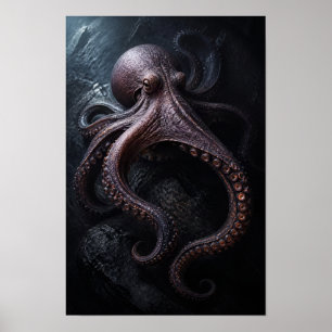 Bläckfisk Bland Mörka Havsstenar Marin Vilda Djur Poster