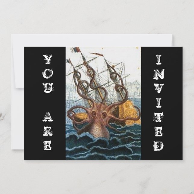 Bläckfisk för Steampunk vintageVictorian | Kraken Inbjudningar (Framsida)