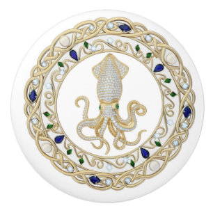 Bläckfisk Guld Kristall Ocean Hav 2D grafisk ädels Knopp