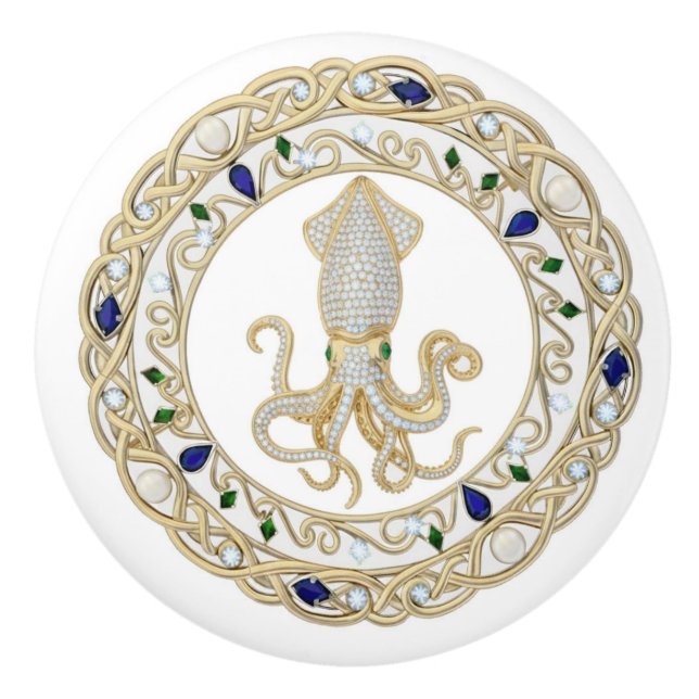 Bläckfisk Guld Kristall Ocean Hav 2D grafisk ädels Knopp (Framsidan)
