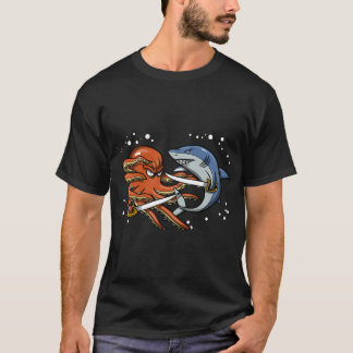 Bläckfisk Haj Pirat Strid T Shirt