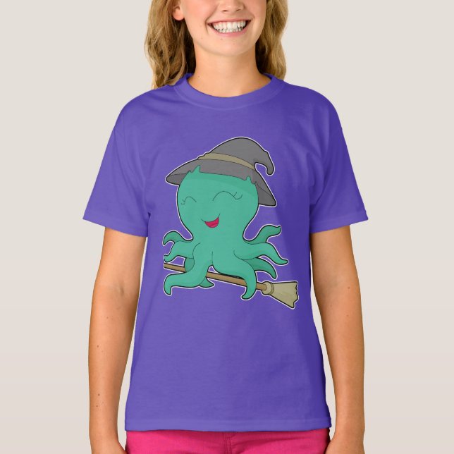 Bläckfisk Halloween Häxa T Shirt (Framsida)
